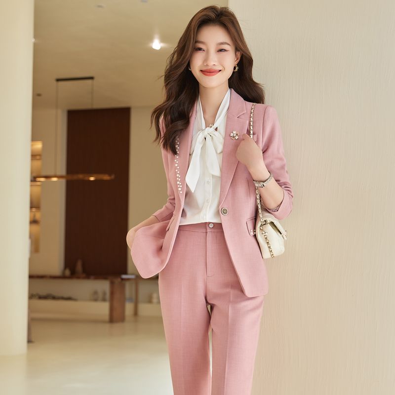 Pink suit suit for women autumn and winter 2023 new temperament professional formal wear fashion casual suit jacket work clothes