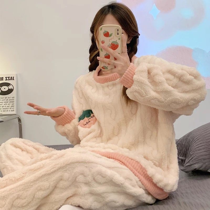 珊瑚絨睡衣女秋冬季2023年新款甜美卡通加厚加絨法蘭絨家居服套裝