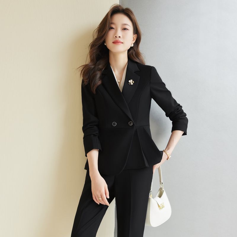 Black suit suit for women autumn and winter 2023 new professional attire broadcasting art test clothing host formal suit autumn