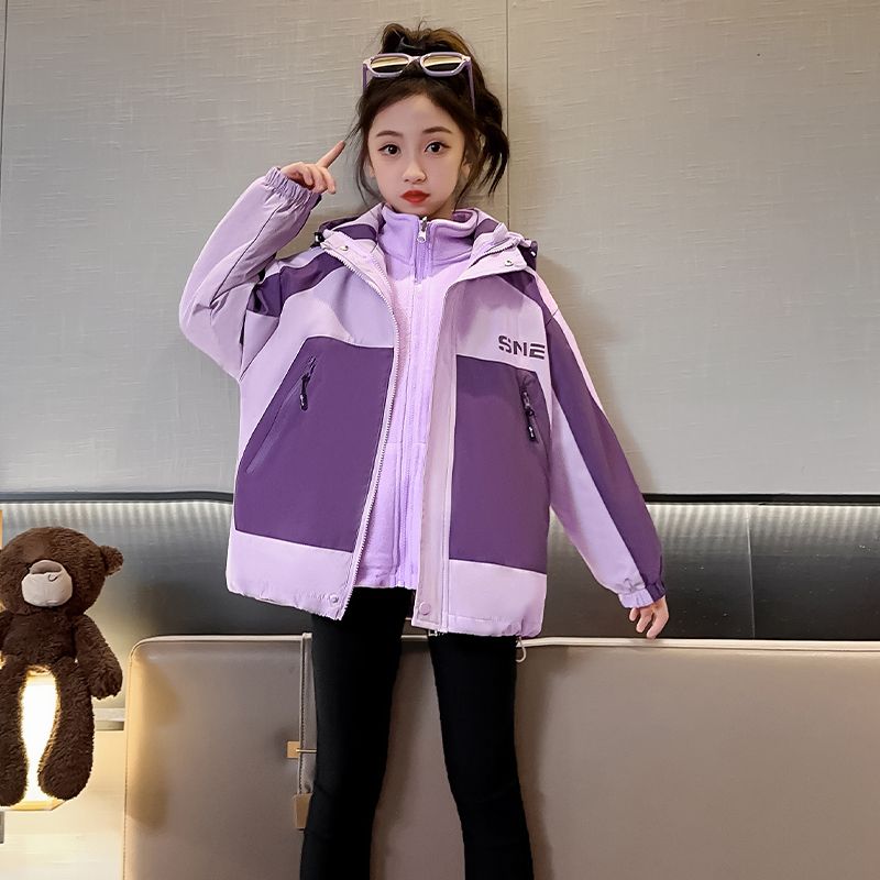 女童外套冬裝2023新款兒童秋冬款衝鋒衣女款大童女孩三合一可拆卸