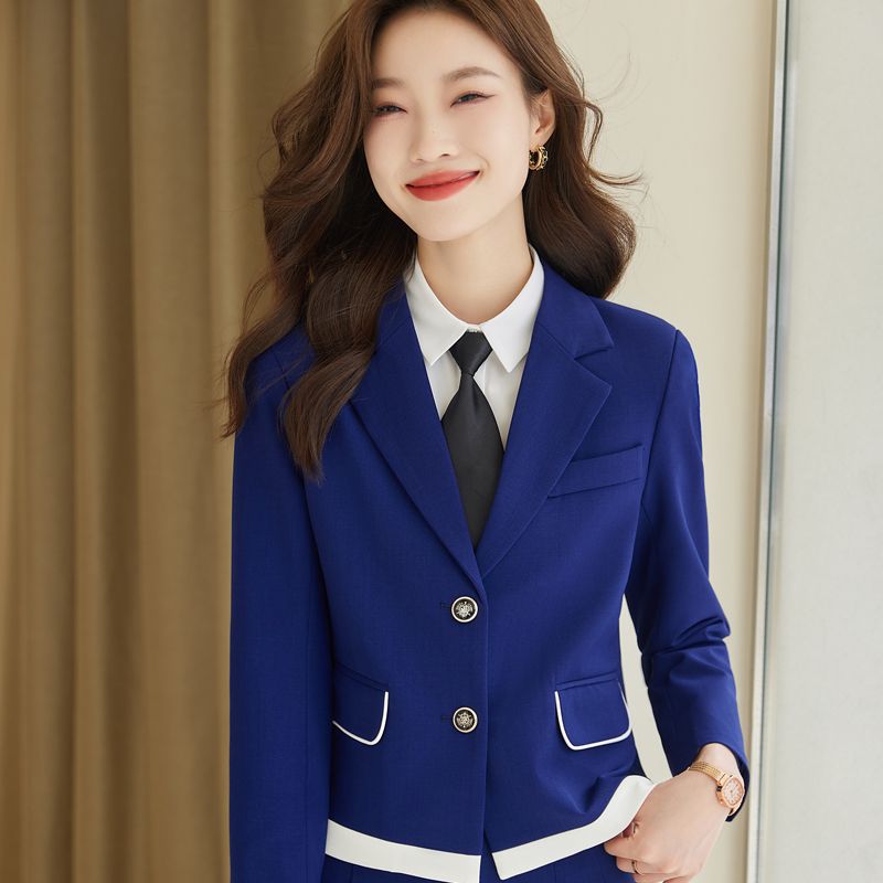 Blue short suit suit, feminine and high-end 2023 spring and autumn new work wear uniform professional skirt