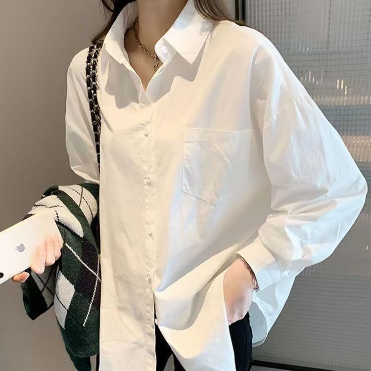 CONGRAZIO法式高級感疊穿白色棉質襯衫女士打底職業百搭通勤襯衣