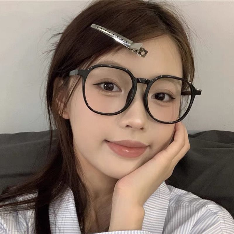 Glasses for myopia can be paired with plain black frame flat mirrors for round faces, Korean style trendy blue light large frame slimming eyes