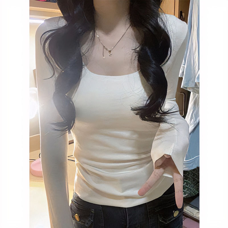 德絨軟糯方領鎖骨打底衫女內搭秋冬新款高級感洋氣顯瘦撞色上衣潮