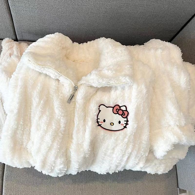 珊瑚絨睡衣女秋冬季加厚加絨學生2023年新款拉鏈法蘭絨家居服套裝