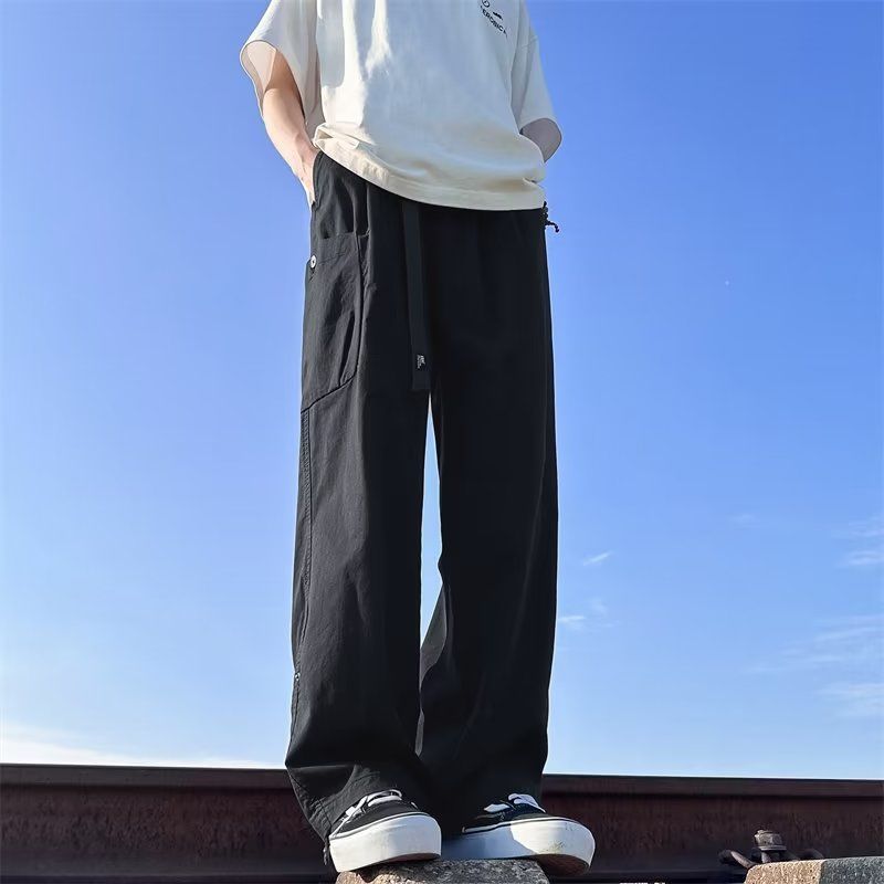 美式多口袋純棉工裝褲男秋冬高街闊腿褲加厚潮牌百搭寬鬆休閒褲