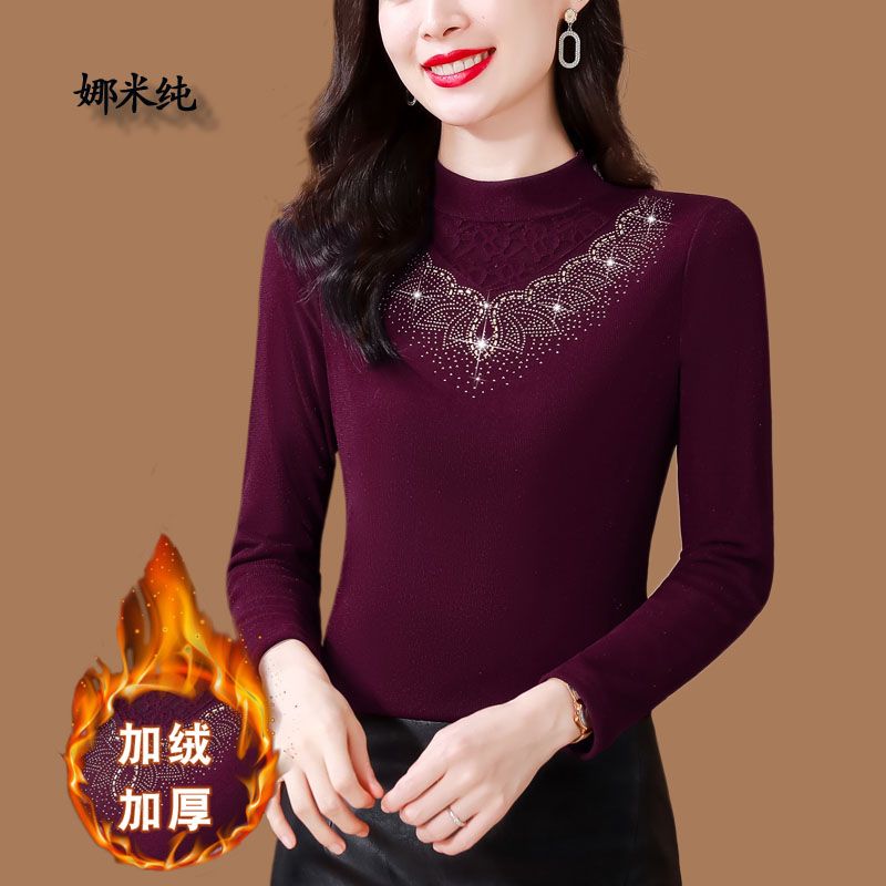 加絨加厚打底衫女新款2023秋冬舒柔保暖內衣媽媽時尚簡約內搭上衣