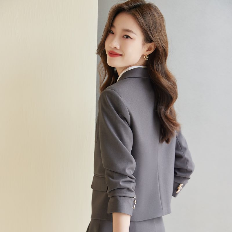 Gray small fragrant style blazer for women spring and autumn new small high-end college style casual professional suit