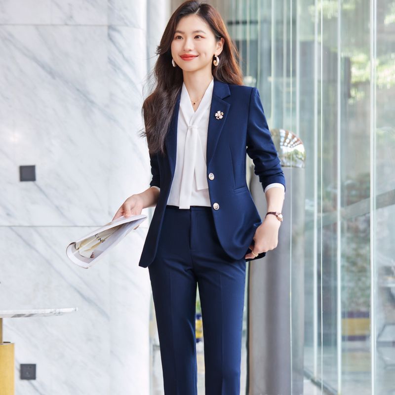 Blue suit suit for women autumn and winter 2023 new high-end professional temperament commuting formal suit hotel work clothes