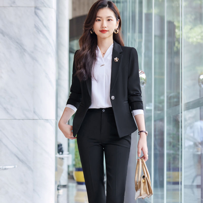Blue suit jacket for women 2023 new style professional temperament formal hotel front desk work clothes suit autumn