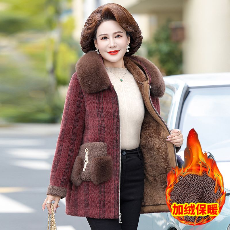 中年媽媽冬裝毛呢外套洋氣高貴中老年女春秋大衣加絨仿水貂絨棉衣