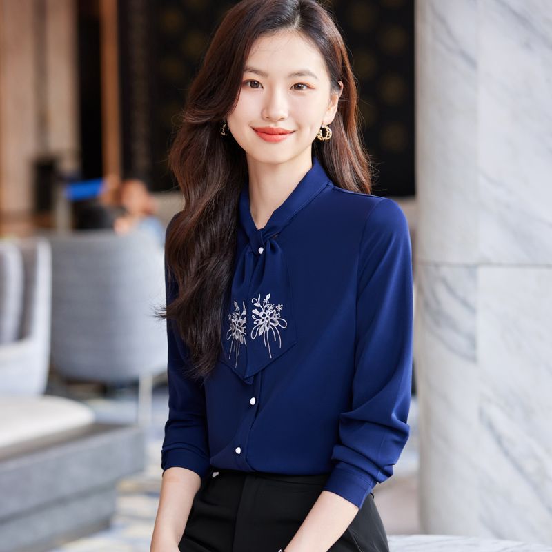 藏青色雪紡襯衫套裝女春秋2023新款設計感小個子女士法式休閒襯衣