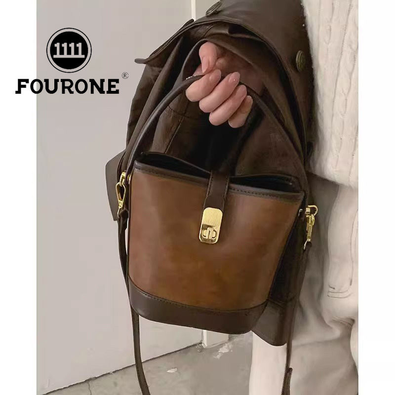 Maillard Handbag Women's New Trendy Retro Contrast Color Bucket Bag Niche Versatile Crossbody Bag