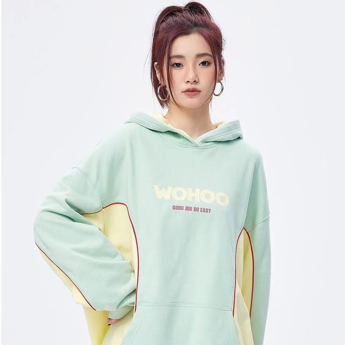 重磅純棉辣妹春秋薄款女甜酷風外穿長袖小眾設計感連帽衛衣女潮流