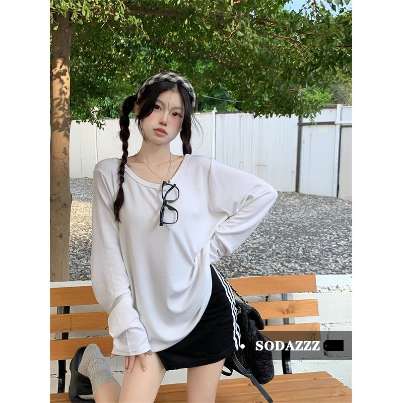 SODAZZZ秋冬季新款打底衫女裝慵懶風寬鬆休閒長袖T恤百搭顯瘦上衣