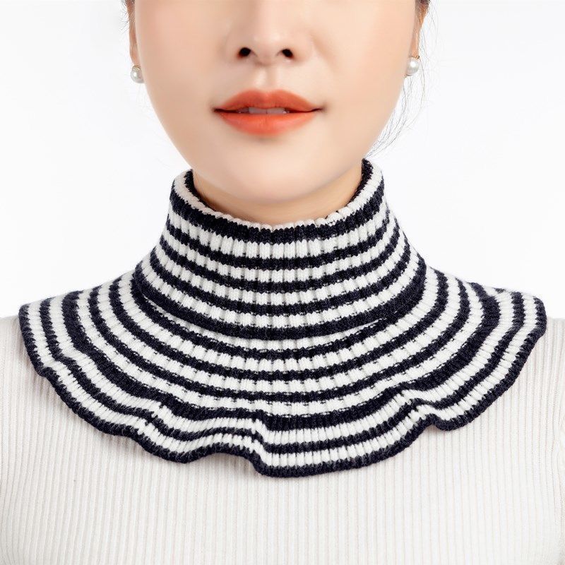 [加厚包芯紗]條紋套頭圍脖女秋冬保暖護頸椎彈力針織假領子