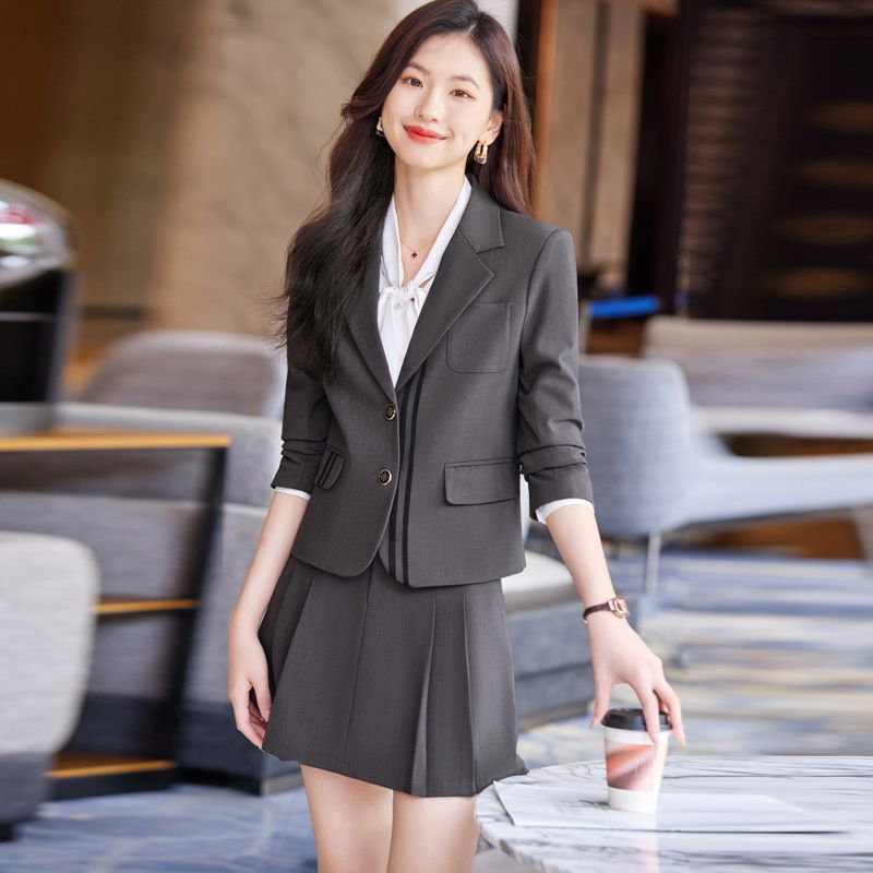 Gray small fragrant style blazer women's autumn and winter new small high-end college style casual professional suit suit