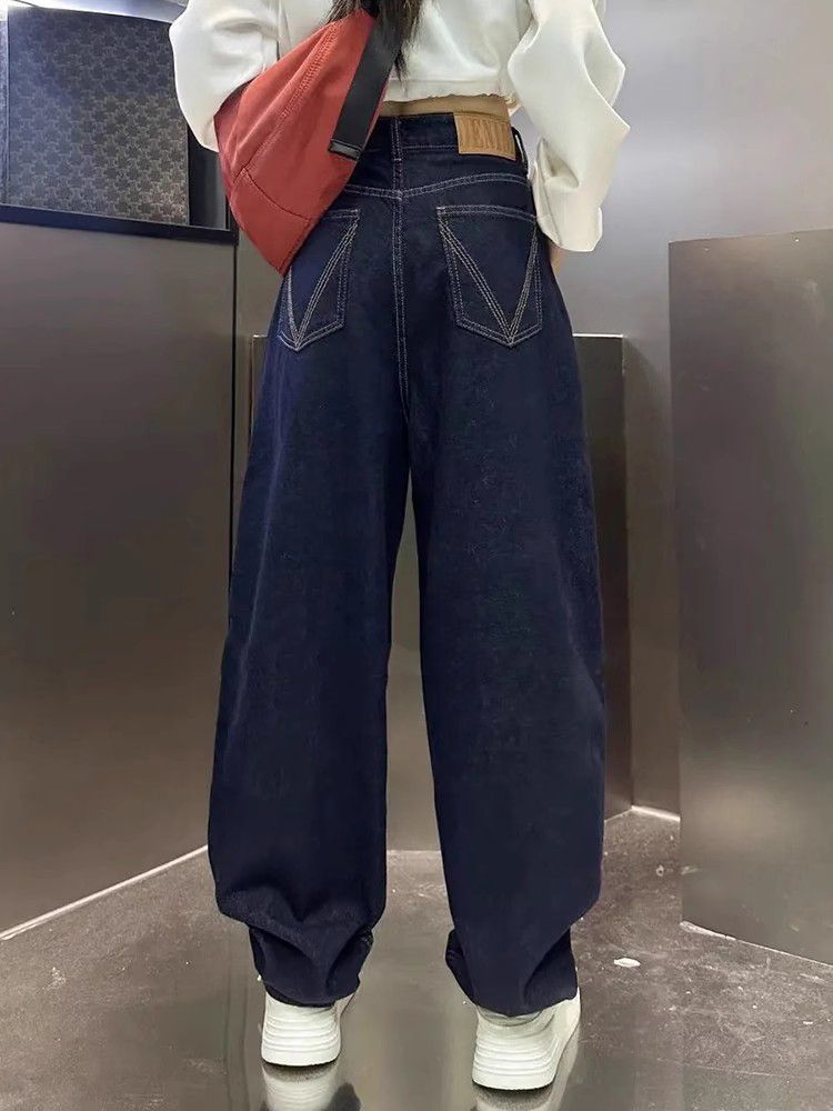 秋冬2023新款香蕉褲哈倫牛仔褲子女寬鬆蘿蔔老爹褲顯瘦燈籠褲ins