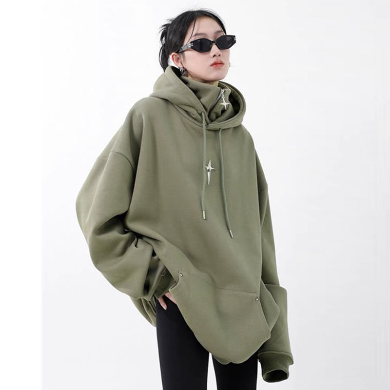 Heavy-duty design high-collar hooded sweatshirt for women spring and autumn thickened half-zip tops for men and couples pullover hoodie jackets