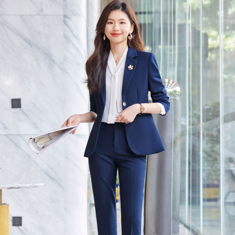 Blue suit suit for women autumn and winter 2023 new high-end professional temperament commuting formal suit hotel work clothes
