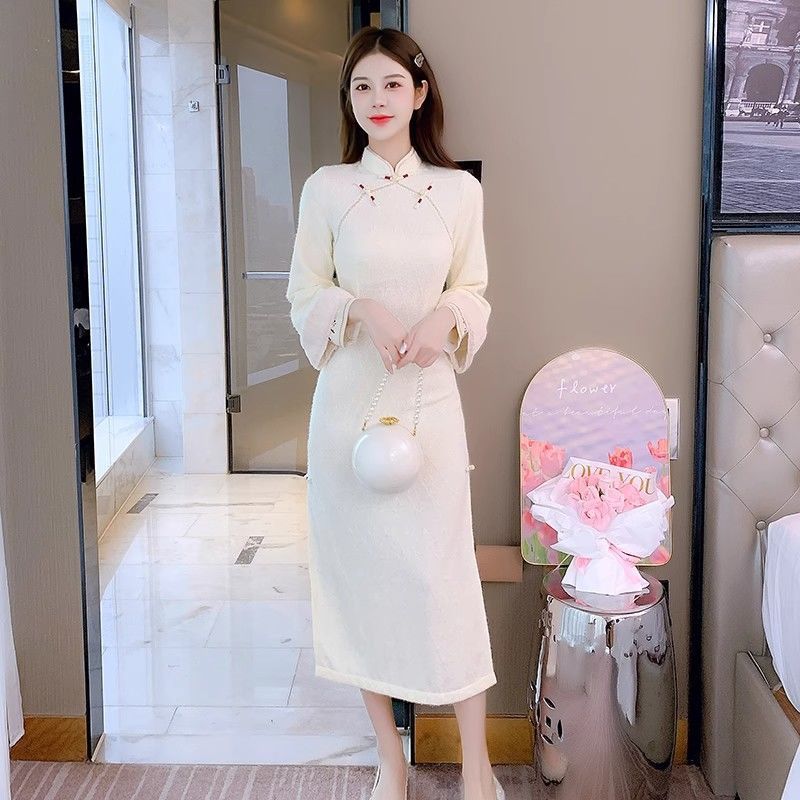 新中式改良旗袍女秋冬季加厚加絨高端氣質年輕款少女中國風連衣裙