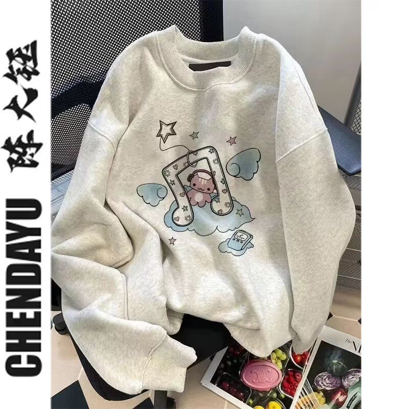 學院風hiphop印花圓領衛衣女秋冬ins風寬鬆潮流百搭學生上衣ins風
