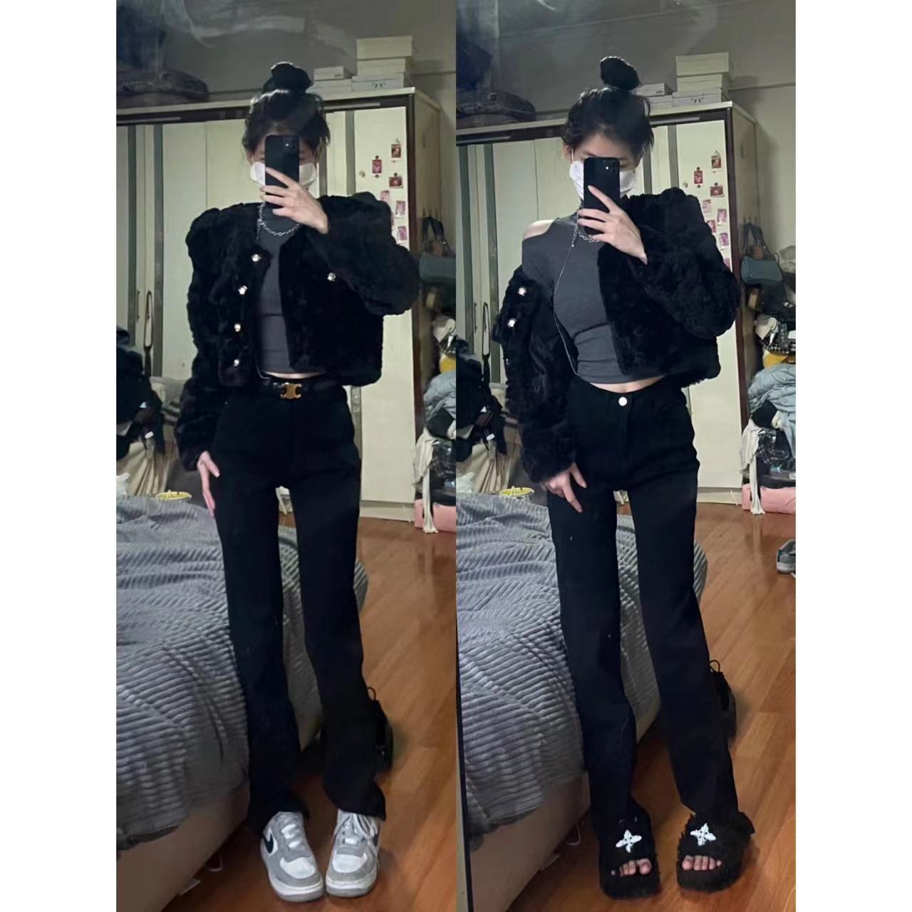 秋冬季黑色窄版牛仔褲女水洗彈力拖地長褲百搭簡約辣妹顯腿細美式