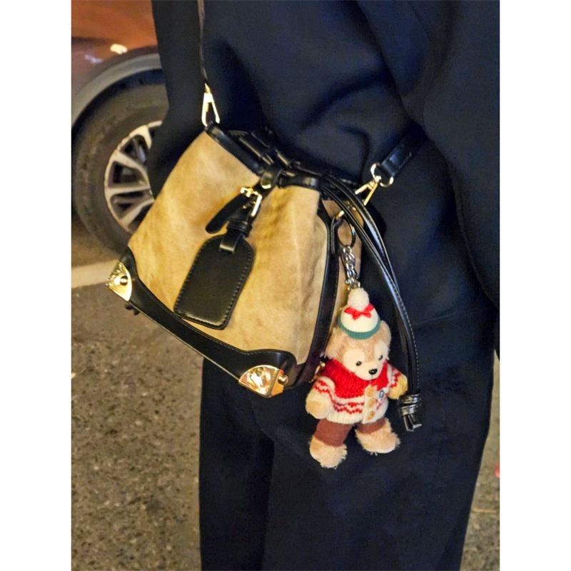Light luxury retro high-end ink painting bucket bag autumn and winter style commuter bag single shoulder versatile handbag crossbody bag