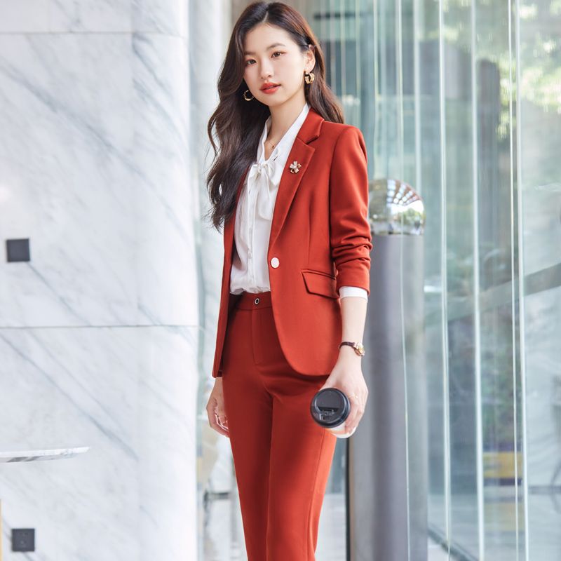 Caramel color business suit for women, autumn and winter new workplace interview work clothes, temperament goddess style high-end suit jacket