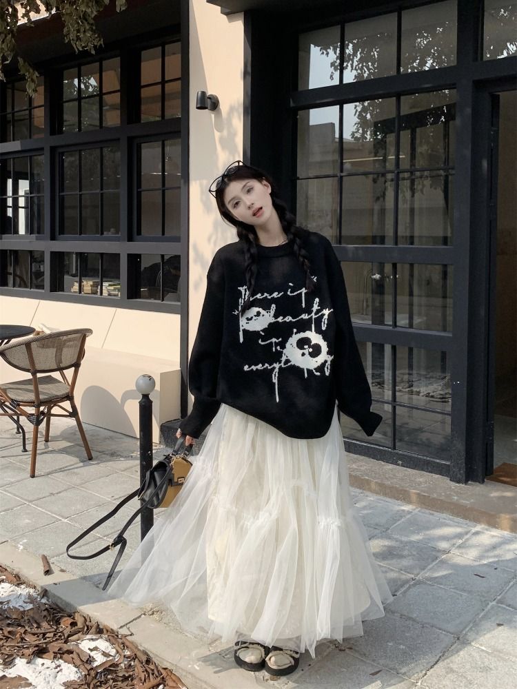 小君君布蘭妮 小煤球大人 獨家塗鴉版套頭毛衣女秋冬新款針織上衣