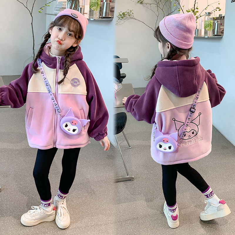 女童秋冬季上衣2023新款兒童外套韓系洋氣加厚庫洛米網紅毛毛衣