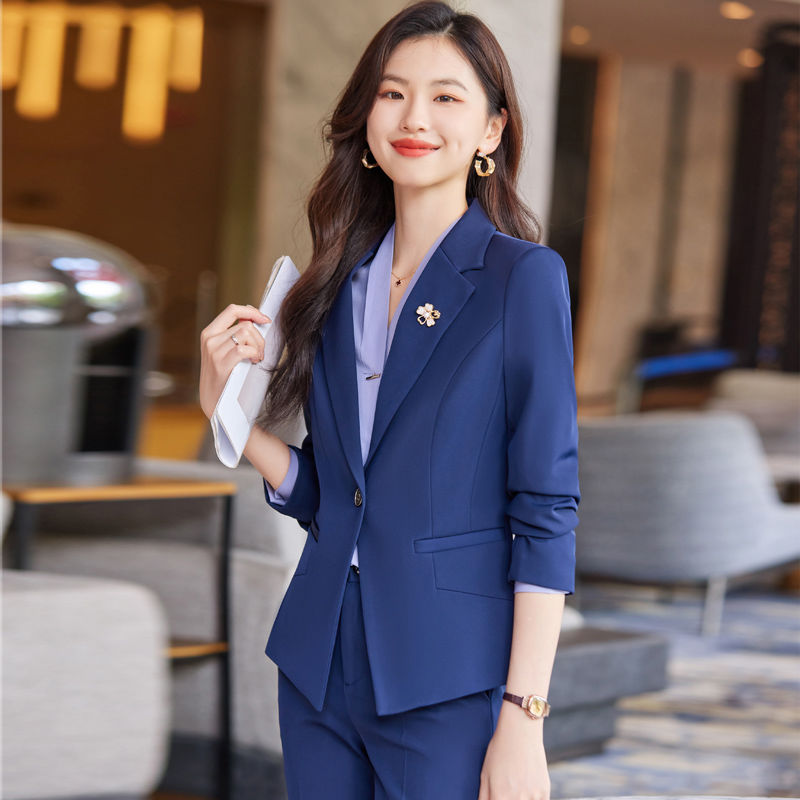 Blue suit jacket for women 2023 new style professional temperament formal hotel front desk work clothes suit autumn