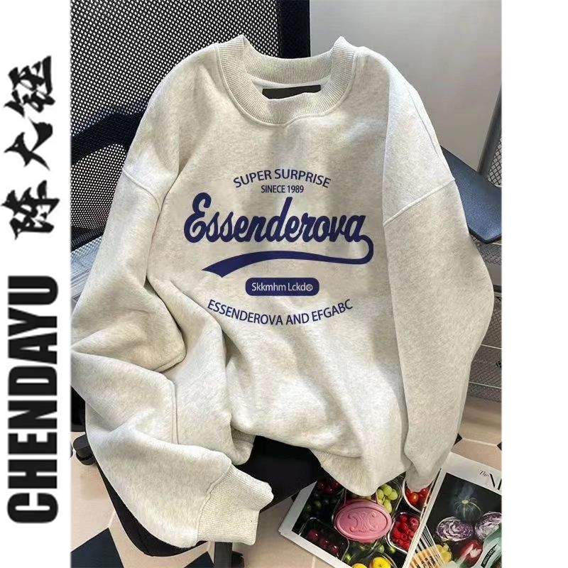 美式復古潮牌hiphop字母圓領衛衣女秋冬寬鬆高街設計感上衣服ins