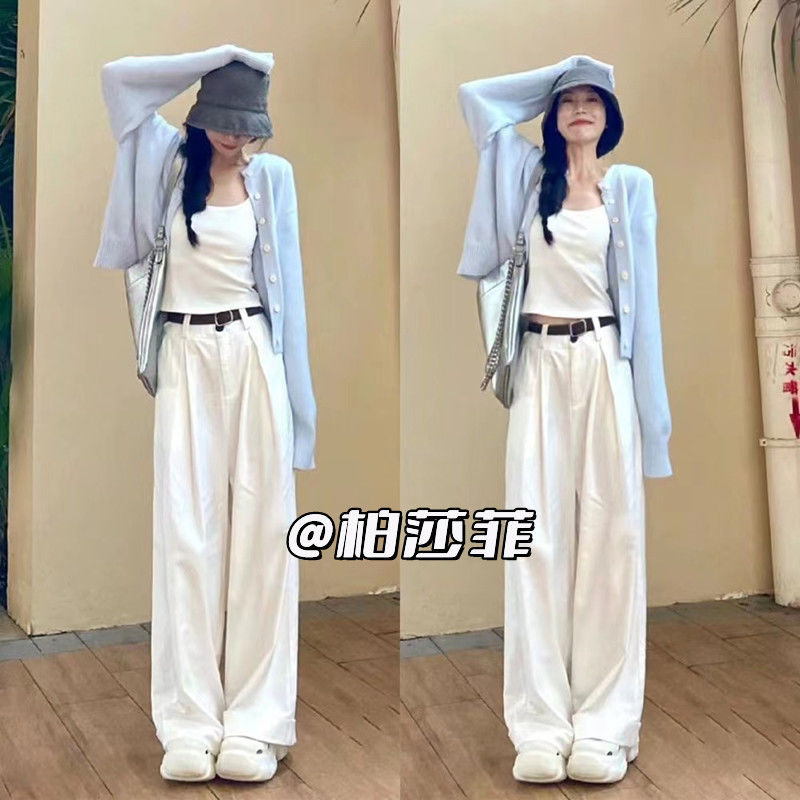 套裝女秋季2023新款早秋洋氣穿搭針織衫開衫闊腿褲一整套時尚爆款