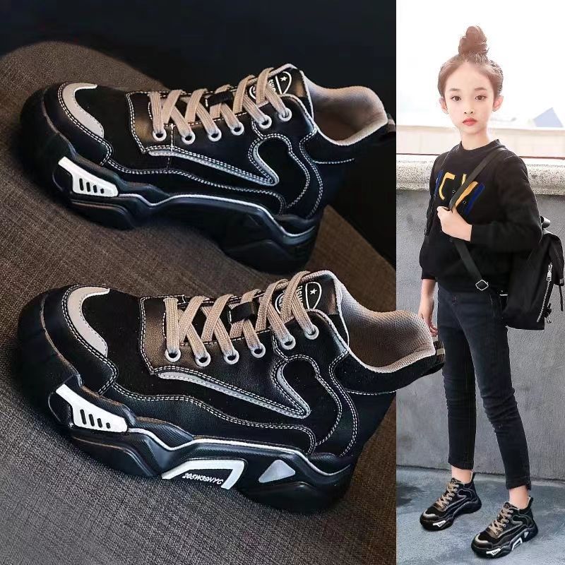 2023 autumn and winter new children's sports shoes for boys and girls, high-top sneakers, medium and large children's velvet casual shoes, non-slip cotton shoes
