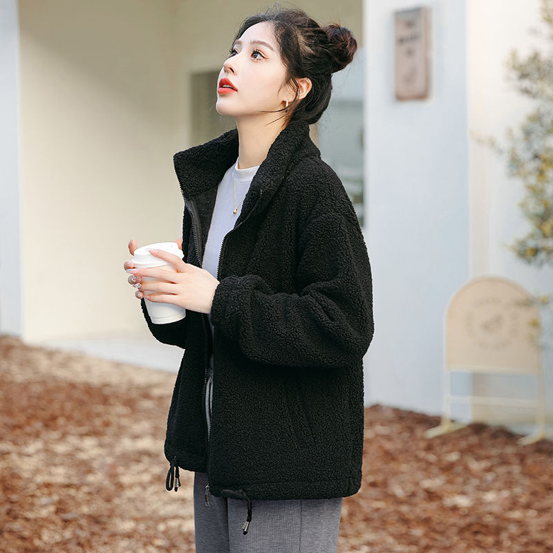 Lamb fleece jacket for women in autumn and winter 2023 new Korean style loose winter plus velvet and thickened fur one-piece top for women