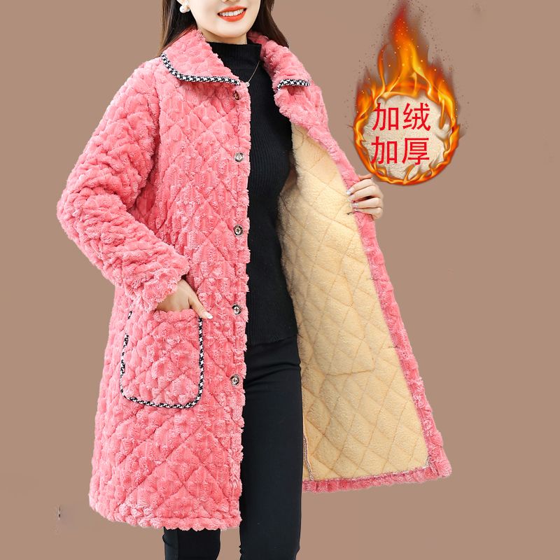 成人罩衣女外穿冬季加絨加厚寬鬆棉服三層保暖媽媽裝家居防污圍裙