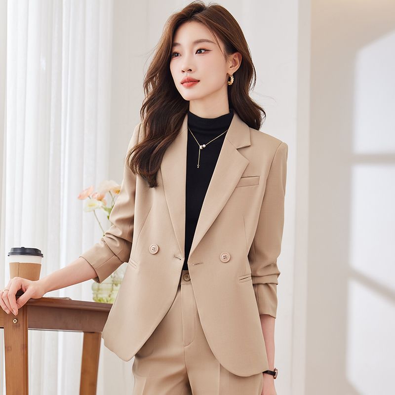 Apricot blazer women's autumn and winter 2023 new Korean style high-end temperament professional formal casual suit