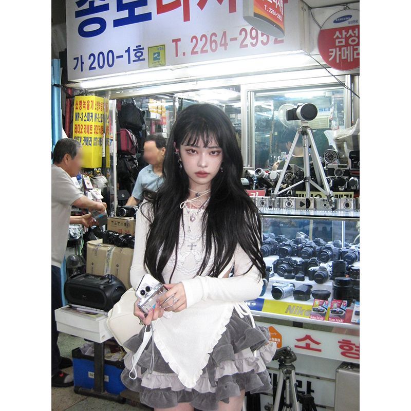 少女椰子 十字契約 秋季穿搭套裝2023米色上衣超重工蛋糕短裙套裝