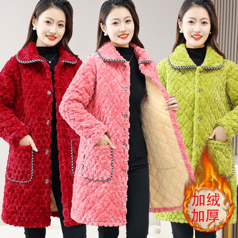 2023新款罩衣加厚加絨外穿棉襖三層加棉寬鬆居家棉服冬天外套女