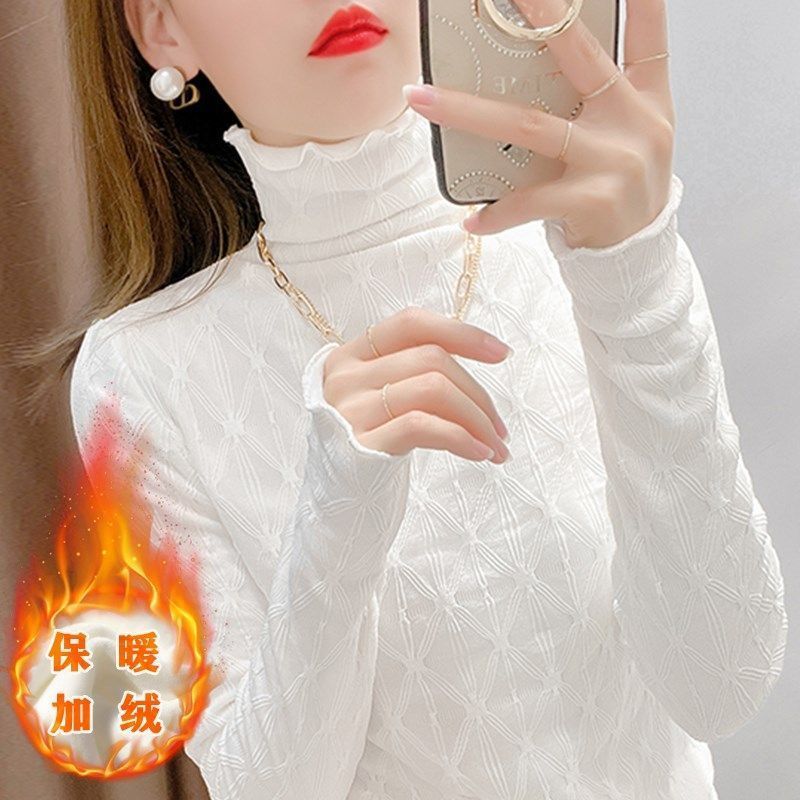 法式加絨蕾絲打底衫女秋冬季洋氣紗衣高級感罩衣內搭網紗上衣小衫