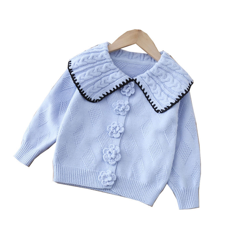 Girls Sweater Cardigan  Autumn and Winter New Lapel Handmade Flower Jacket Baby Girl Top