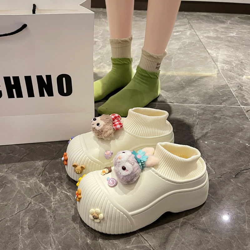 Plush bunny cotton shoes for women winter outer wear 2023 new velvet thick-soled bag with warm anti-skiing cotton slippers