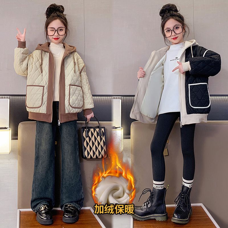 女童秋冬棉服2023新款中大童洋氣韓范百搭加厚棉衣冬裝加厚外套潮