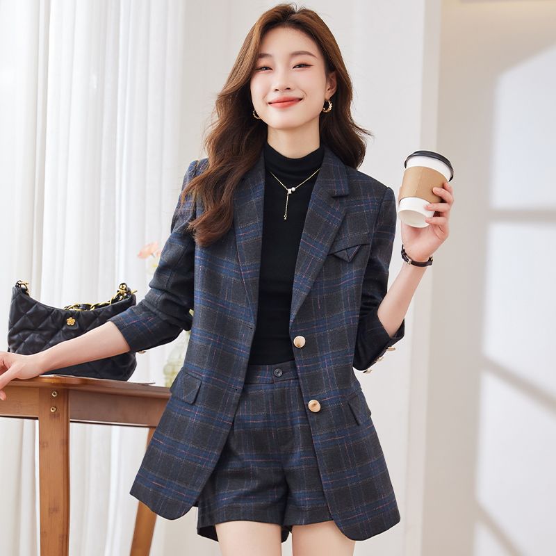 Plaid blazer women's autumn and winter 2023 new Korean version retro fashion temperament high-end casual suit suit