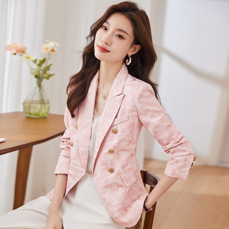 Pink waisted blazer for small women in autumn and winter new high-end street style casual small suit for women