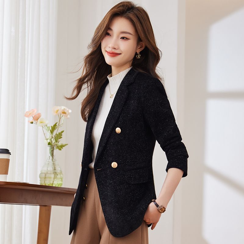 Black suit jacket for women 2023 autumn and winter new style high-end temperament casual professional wear casual suit jacket autumn