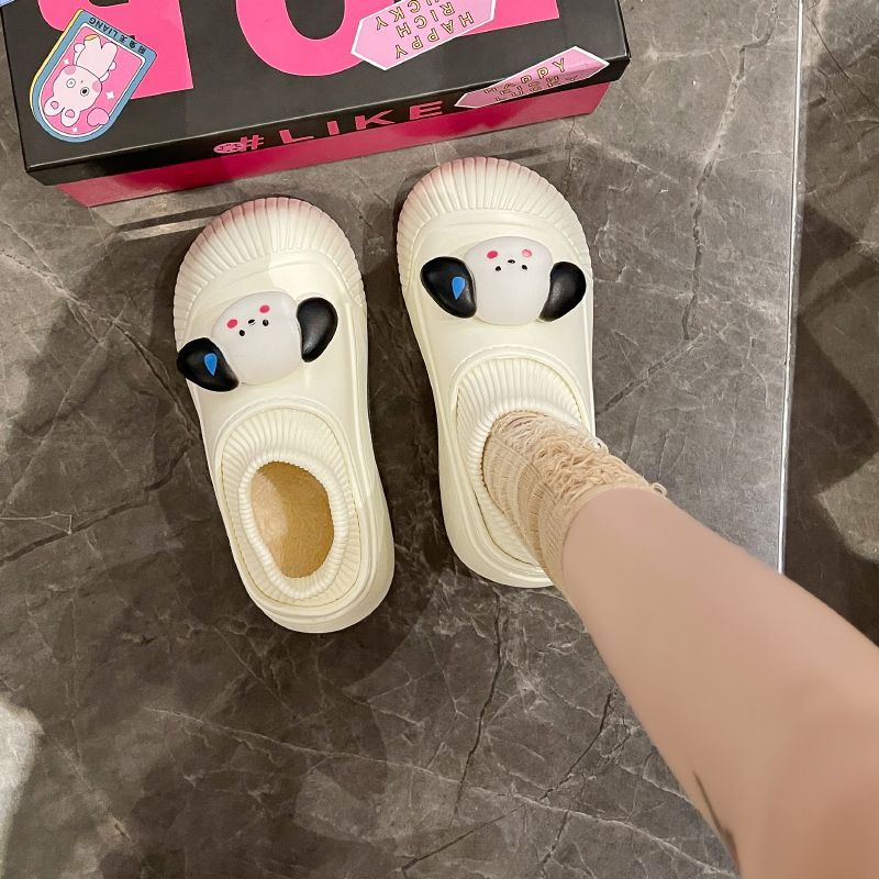 Cute Cartoon Pacha Dog Velvet Cotton Shoes for Women Autumn and Winter Outerwear Thick-Soled Non-Slip Platform Bags and Heel Shoes for Women