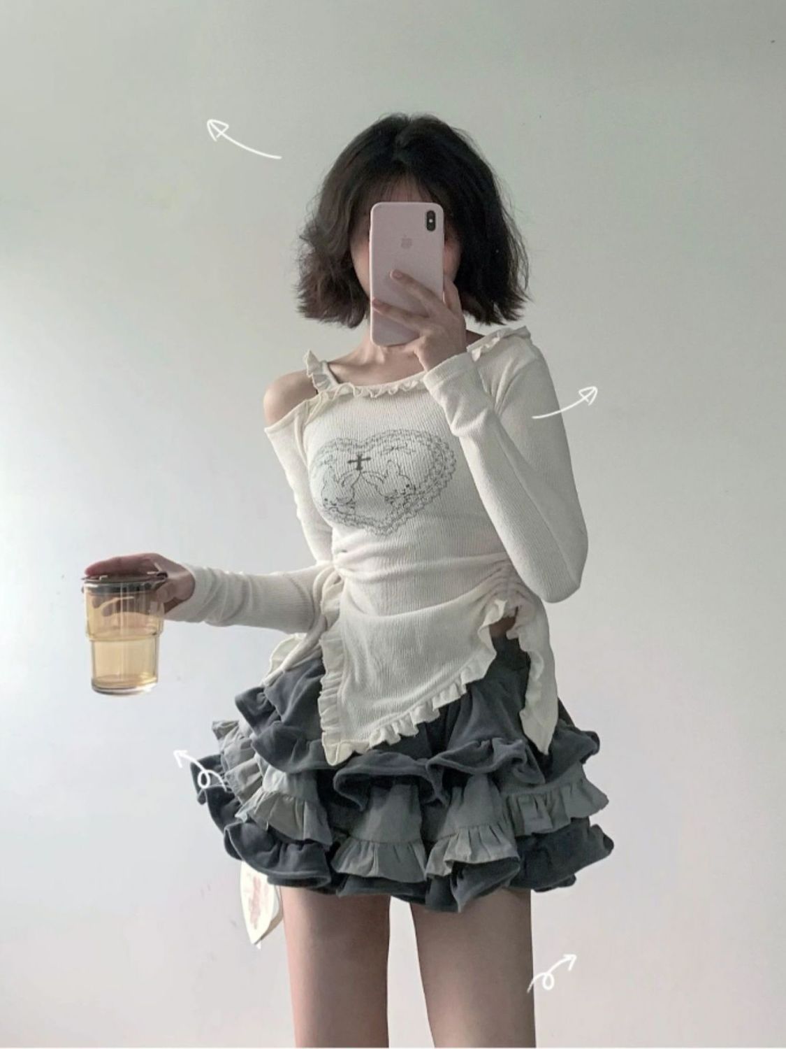 甜辣純欲妹風兩件套女秋氣質上衣a字高腰蛋糕裙蓬蓬短裙修身套裝