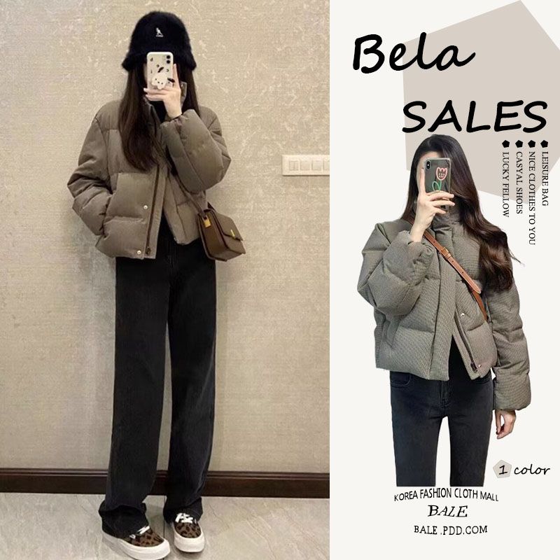 短款長袖棉服女冬季美式復古設計感小眾保暖棉衣寬鬆加厚棉襖外套
